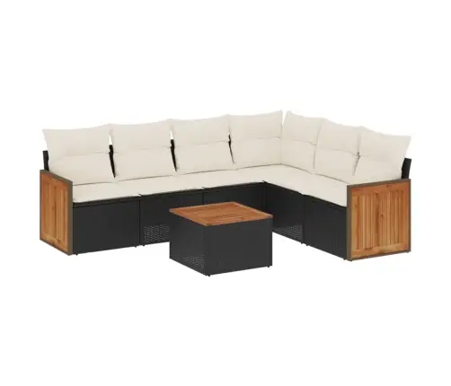 Sofos Komplektas Su Pagalvėlėmis, 7 Dalių, Juodas, Poliratanas