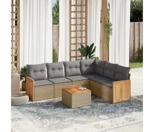 7-Daļīgs Dārza Dīvāna Komplekts, Matrači, Bēša Pe Rotangpalma Vidaxl