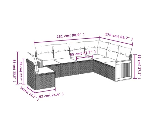 6-Daļīgs Dārza Dīvāna Komplekts, Matrači, Bēša Pe Rotangpalma Vidaxl