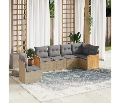 6-Daļīgs Dārza Dīvāna Komplekts, Matrači, Bēša Pe Rotangpalma Vidaxl