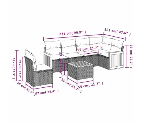 7-Daļīgs Dārza Dīvāna Komplekts Ar Matračiem, Melna Pe Vidaxl