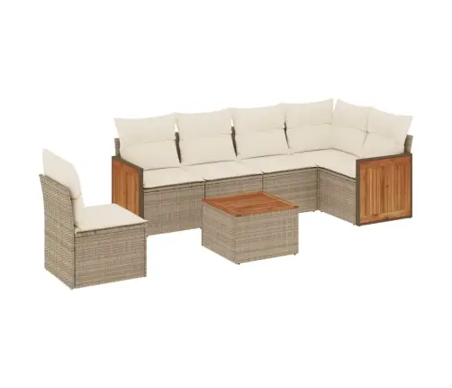 Sofos Komplektas Su Pagalvėlėmis, 7 Dalių, Smėlio, Poliratanas