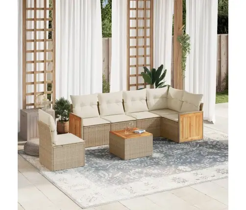 Sofos Komplektas Su Pagalvėlėmis, 7 Dalių, Smėlio, Poliratanas