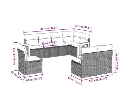 8-Daļīgs Dārza Dīvāna Komplekts, Matrači, Melna Pe Rotangpalma Vidaxl