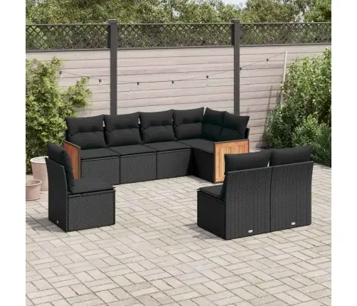 8-Daļīgs Dārza Dīvāna Komplekts, Matrači, Melna Pe Rotangpalma Vidaxl