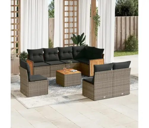 Sofos Komplektas Su Pagalvėlėmis, 9 Dalių, Pilkas, Poliratanas