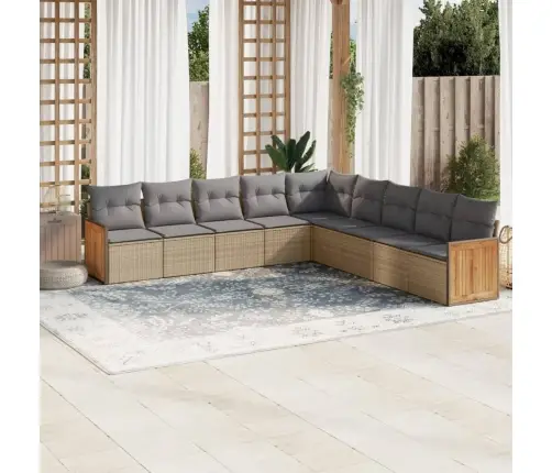 9-Daļīgs Dārza Dīvānu Komplekts, Matrači, Bēša Pe Rotangpalma Vidaxl