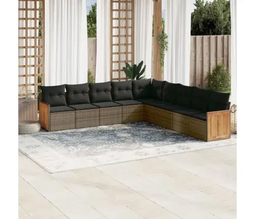 9-Daļīgs Dārza Dīvāna Komplekts Ar Matračiem, Pelēks Pe Pinums Vidaxl