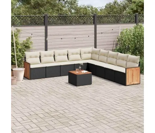 10-Daļīgs Dārza Dīvāna Komplekts, Matrači, Melna Pe Rotangpalma Vidaxl