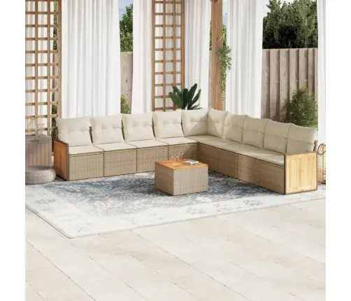 Sofos Komplektas Su Pagalvėlėmis, 10 Dalių, Smėlio, Poliratanas