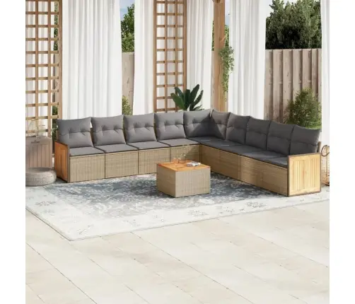 10-Daļīgs Dārza Dīvāna Komplekts, Matrači, Bēša Pe Rotangpalma Vidaxl