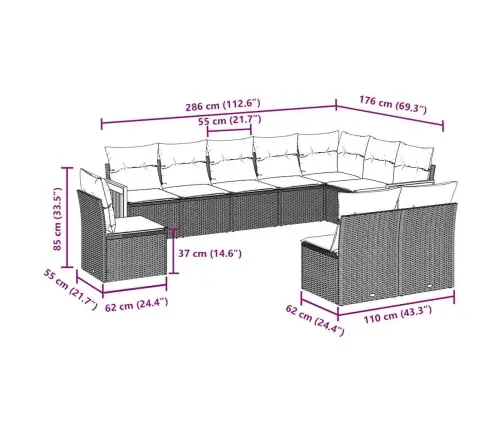 10-Daļīgs Dārza Dīvāna Komplekts, Matrači, Melna Pe Rotangpalma Vidaxl