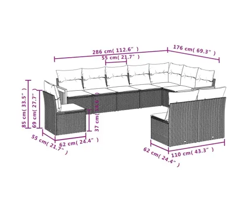 10-Daļīgs Dārza Dīvāna Komplekts, Matrači, Bēša Pe Rotangpalma Vidaxl