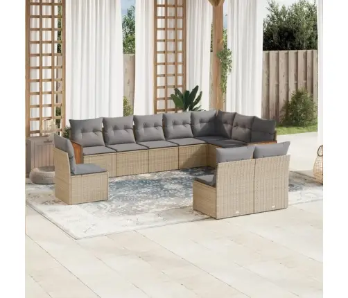 10-Daļīgs Dārza Dīvāna Komplekts, Matrači, Bēša Pe Rotangpalma Vidaxl