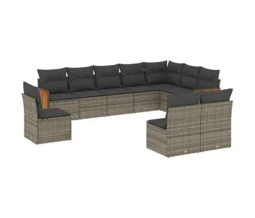 10-Daļīgs Dārza Dīvāna Komplekts Ar Matračiem, Pelēks Pe Pinums Vidaxl