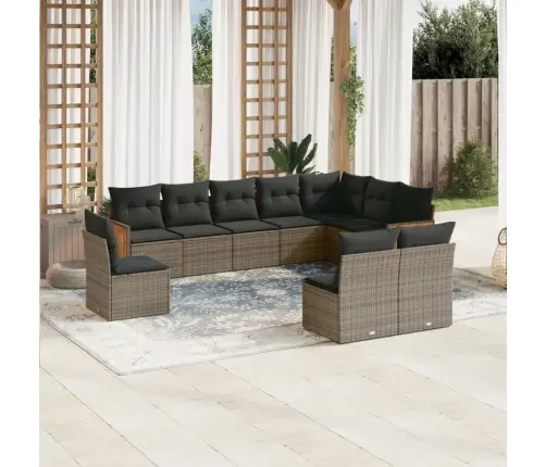 10-Daļīgs Dārza Dīvāna Komplekts Ar Matračiem, Pelēks Pe Pinums Vidaxl