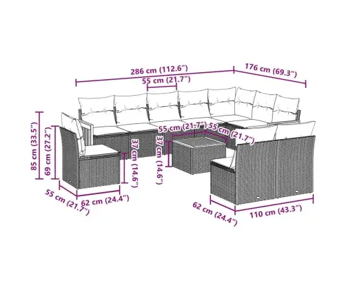 11-Daļīgs Dārza Dīvāna Komplekts, Matrači, Melna Pe Rotangpalma Vidaxl