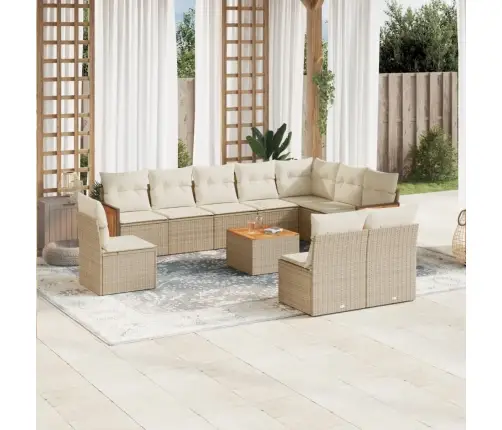 11-Daļīgs Dārza Dīvāna Komplekts, Matrači, Bēša Pe Rotangpalma Vidaxl