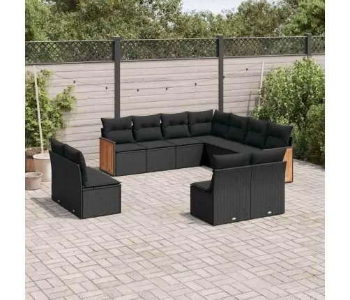 11-Daļīgs Dārza Dīvāna Komplekts, Matrači, Melna Pe Rotangpalma Vidaxl