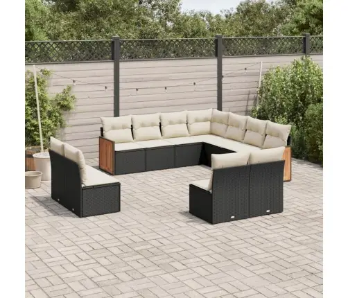 11-Daļīgs Dārza Dīvāna Komplekts, Matrači, Melna Pe Rotangpalma Vidaxl