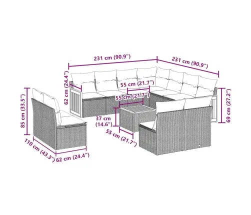 12-Daļīgs Dārza Dīvānu Komplekts, Matrači, Melna Pe Rotangpalma Vidaxl