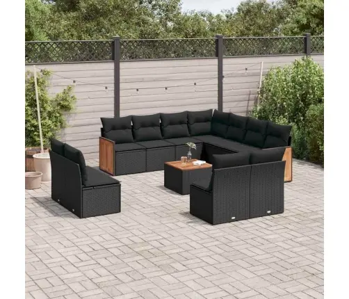 12-Daļīgs Dārza Dīvānu Komplekts, Matrači, Melna Pe Rotangpalma Vidaxl