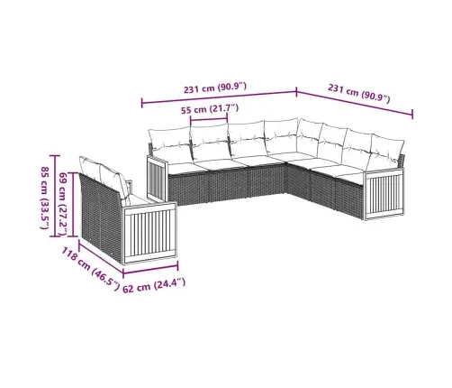 9-Osaline Aiadiivani Komplekt Patjadega, Must, Polürotang
