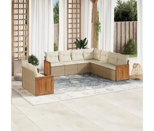 9-Daļīgs Dārza Dīvānu Komplekts, Matrači, Bēša Pe Rotangpalma Vidaxl