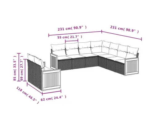 9-Osaline Aiadiivani Komplekt Patjadega, Beež, Polürotang