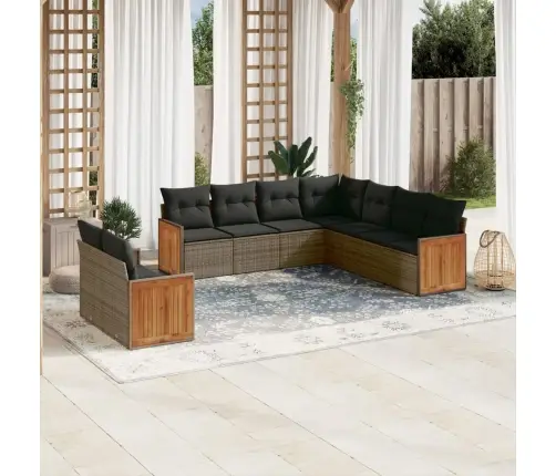 9-Daļīgs Dārza Dīvāna Komplekts Ar Matračiem, Pelēks Pe Pinums Vidaxl