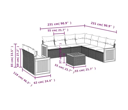 Sodo Komplektas Su Pagalvėlėmis, 10 Dalių, Juodas, Poliratanas