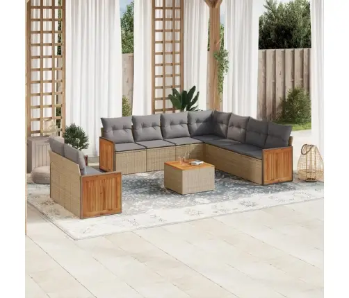 10-Daļīgs Dārza Dīvāna Komplekts, Matrači, Bēša Pe Rotangpalma Vidaxl