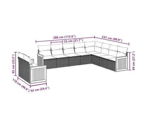10-Daļīgs Dārza Dīvāna Komplekts, Matrači, Melna Pe Rotangpalma Vidaxl