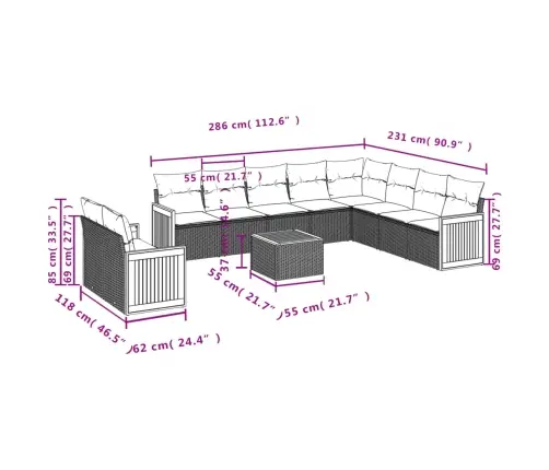 11-Daļīgs Dārza Dīvāna Komplekts, Matrači, Melna Pe Rotangpalma Vidaxl