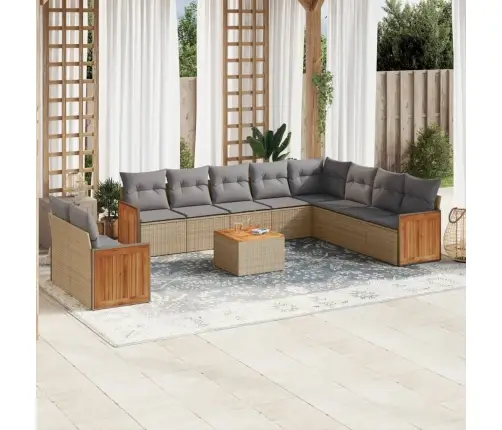 11-Daļīgs Dārza Dīvāna Komplekts, Matrači, Bēša Pe Rotangpalma Vidaxl