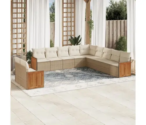 Sodo Komplektas Su Pagalvėlėmis, 11 Dalių, Smėlio, Poliratanas