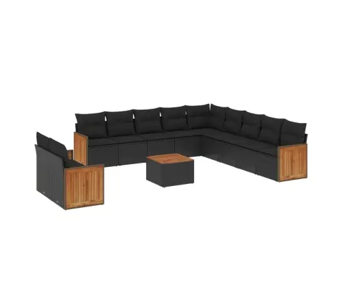 Sofos Komplektas Su Pagalvėlėmis, 12 Dalių, Juodas, Poliratanas