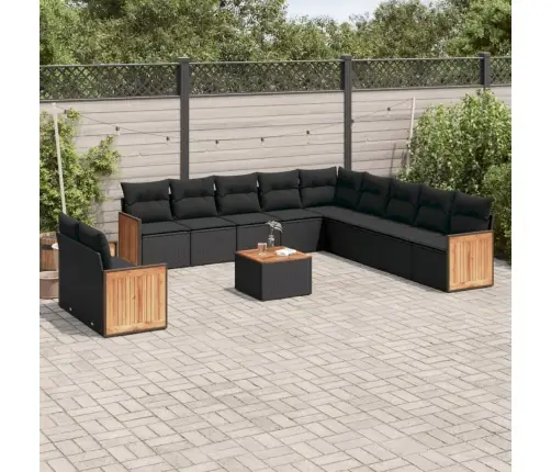 Sofos Komplektas Su Pagalvėlėmis, 12 Dalių, Juodas, Poliratanas