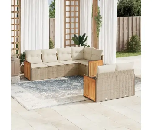 7-Daļīgs Dārza Dīvāna Komplekts, Matrači, Bēša Pe Rotangpalma Vidaxl