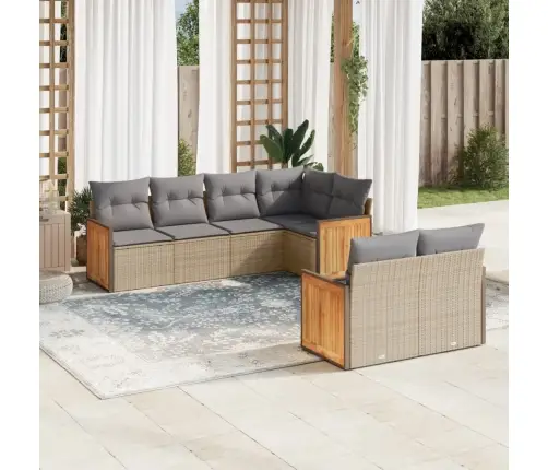 Sofos Komplektas Su Pagalvėlėmis, 7 Dalių, Smėlio, Poliratanas