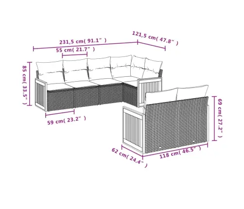 7-Daļīgs Dārza Dīvāna Komplekts, Matrači, Pelēka Pe Rotangpalma Vidaxl