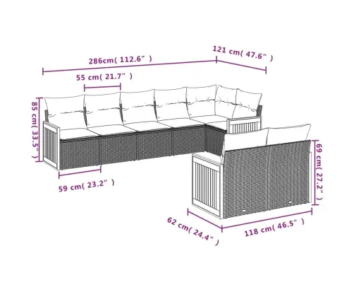 Sofos Komplektas Su Pagalvėlėmis, 8 Dalių, Juodas, Poliratanas