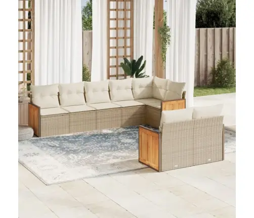 8-Daļīgs Dārza Dīvāna Komplekts, Matrači, Bēša Pe Rotangpalma Vidaxl