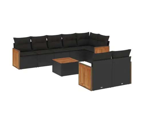 9-Daļīgs Dārza Dīvāna Komplekts, Matrači, Melna Pe Rotangpalma Vidaxl