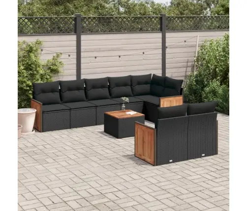 9-Daļīgs Dārza Dīvāna Komplekts, Matrači, Melna Pe Rotangpalma Vidaxl