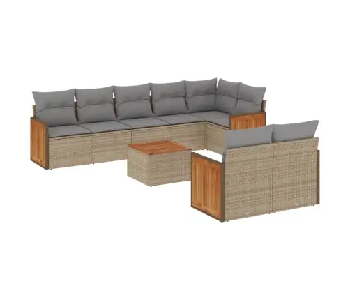 9-Daļīgs Dārza Dīvānu Komplekts, Matrači, Bēša Pe Rotangpalma Vidaxl