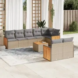 9-Daļīgs Dārza Dīvānu Komplekts, Matrači, Bēša Pe Rotangpalma Vidaxl