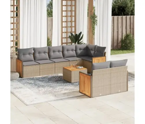 9-Daļīgs Dārza Dīvānu Komplekts, Matrači, Bēša Pe Rotangpalma Vidaxl