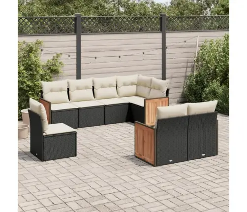 Sofos Komplektas Su Pagalvėlėmis, 8 Dalių, Juodas, Poliratanas