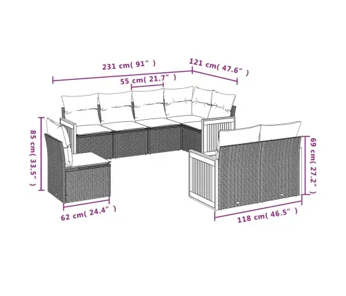 Sofos Komplektas Su Pagalvėlėmis, 8 Dalių, Smėlio, Poliratanas